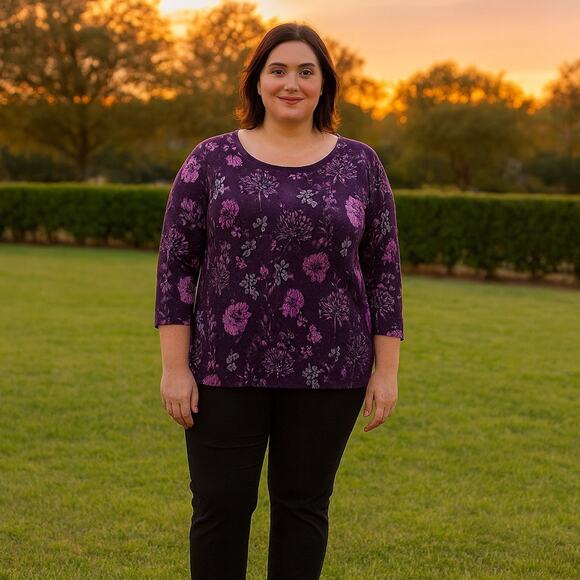 Chico's Sweater NWT Sz 4 (2X) Floral Flurry Boat Neck Pouting Plum Pullover - Picture 1 of 7